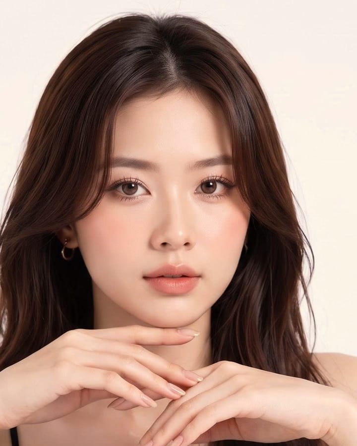 Người mẫu tạo dáng chống tay dưới cằm